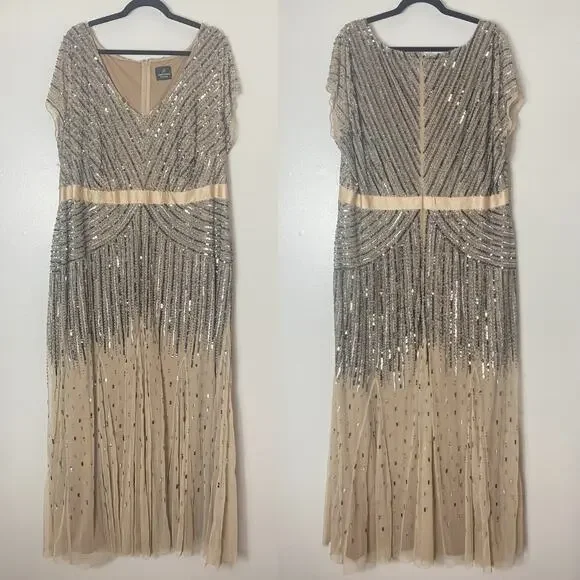 ADRIANNA PAPELL DRESS GOWN MOTHER OF THE BRIDE EVENING FORMAL WEDDING GUEST - Picture 1 of 16